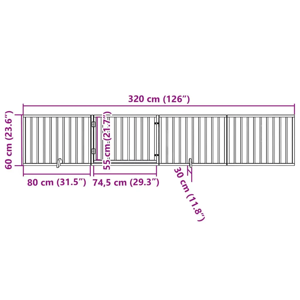 Dog Gate Foldable 4 Panels with Door Black Poplar Wood Pet Barrier Safety