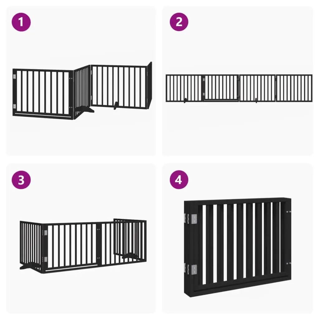 Dog Gate Foldable 4 Panels with Door Black Poplar Wood Pet Barrier Safety