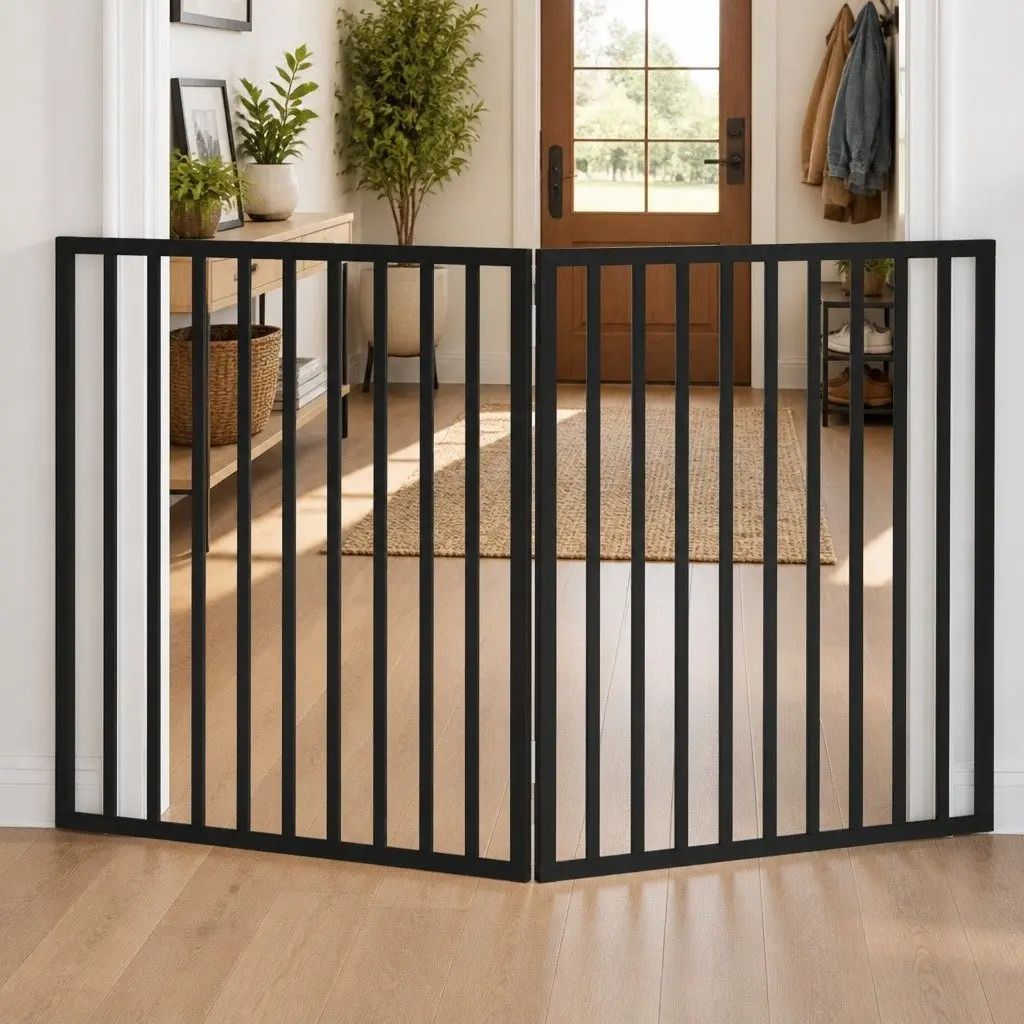 Pet Safety Barrier Foldable 2 Panels Poplar Wood 160cm Black Dog Gate