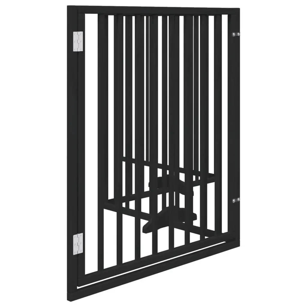 Foldable Dog Barrier Black Poplar Wood 4 Panels with Door Pet Safety Gate