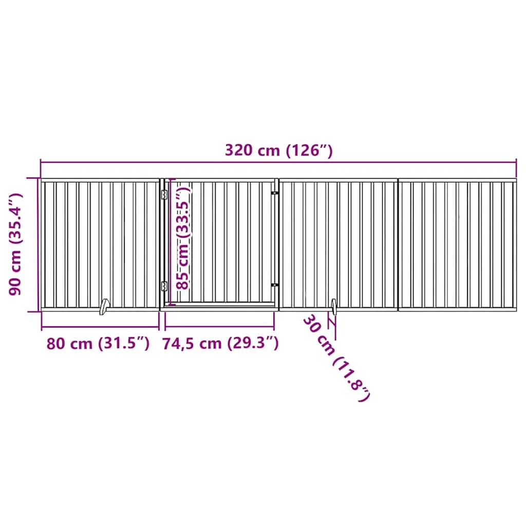 Dog Gate Foldable 4 Panels Brown 320cm Poplar Wood Pet Safety Barrier Door
