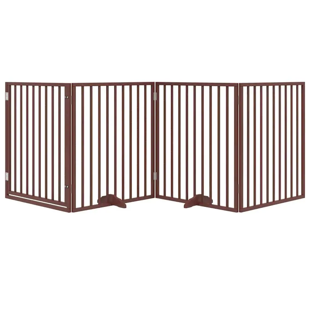 Dog Gate Foldable 4 Panels Brown 320cm Poplar Wood Pet Safety Barrier Door