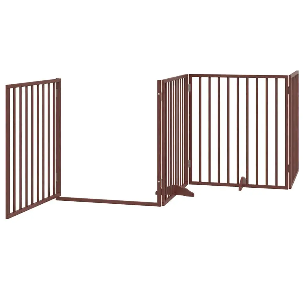 Dog Gate Foldable 4 Panels Brown 320cm Poplar Wood Pet Safety Barrier Door