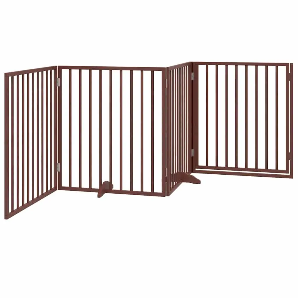 Dog Gate Foldable 4 Panels Brown 320cm Poplar Wood Pet Safety Barrier Door