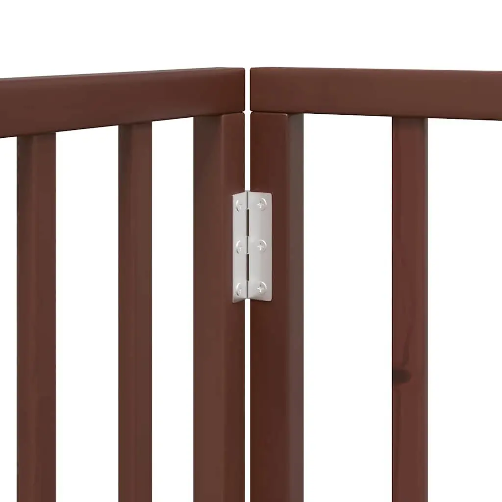 Dog Gate Foldable 4 Panels Brown 320cm Poplar Wood Pet Safety Barrier Door