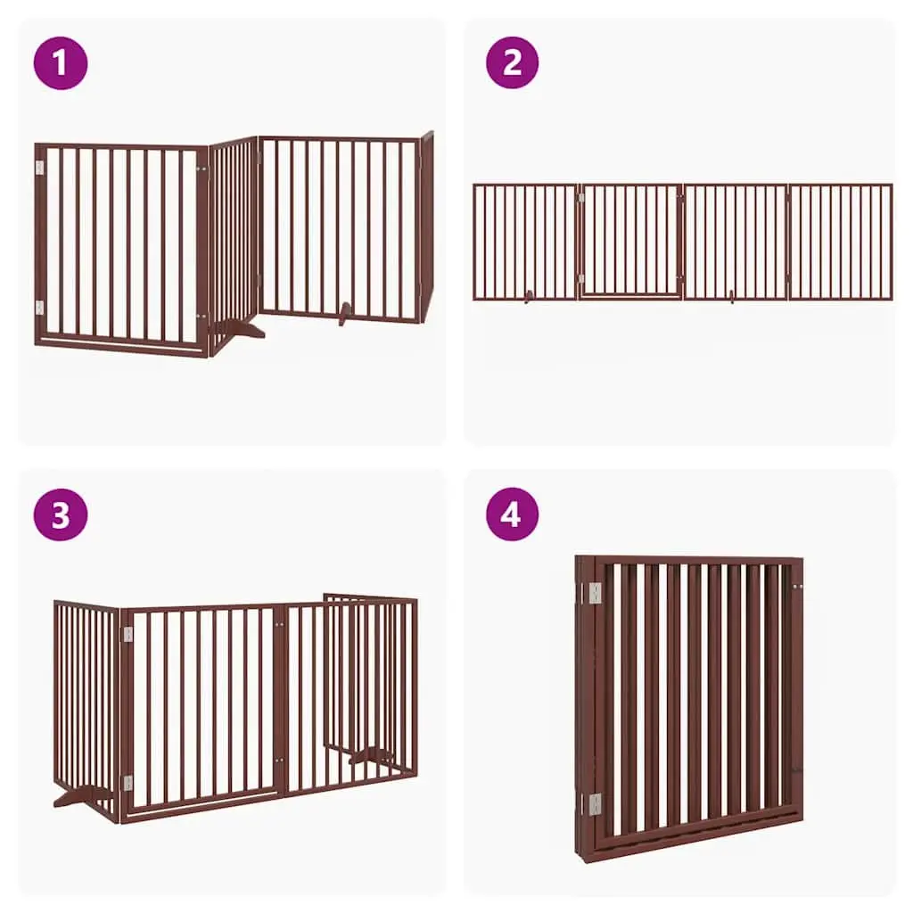 Dog Gate Foldable 4 Panels Brown 320cm Poplar Wood Pet Safety Barrier Door