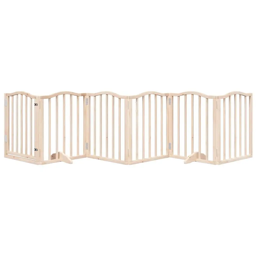 Dog Gate Foldable 6 Panels 300cm Poplar Wood Pet Safety Barrier with Door Lock
