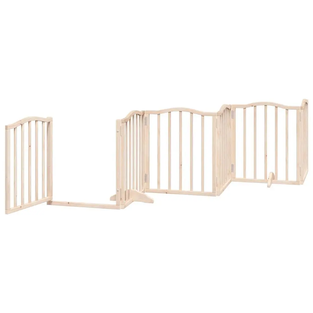 Dog Gate Foldable 6 Panels 300cm Poplar Wood Pet Safety Barrier with Door Lock