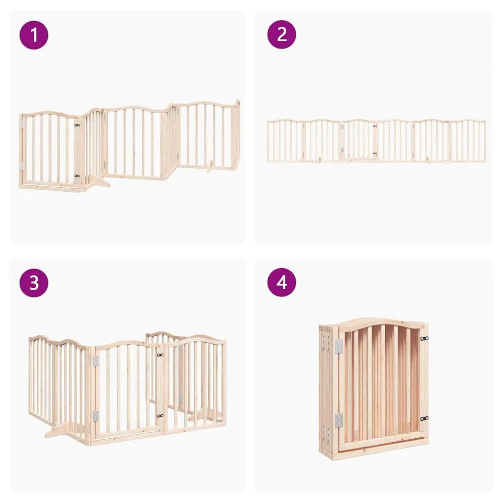 Dog Gate Foldable 6 Panels 300cm Poplar Wood Pet Safety Barrier with Door Lock