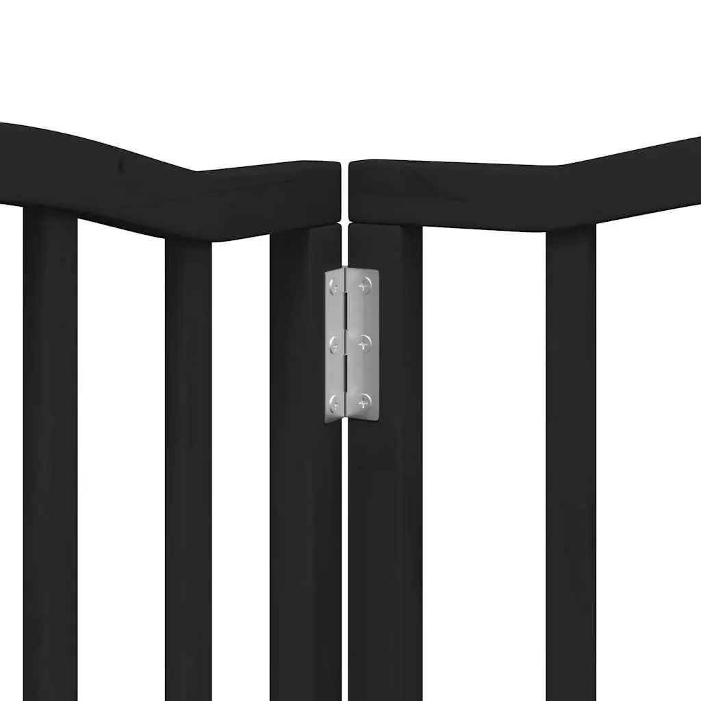 Dog Gate Foldable 6 Panels Poplar Wood 300cm Black Pet Safety Barrier Door