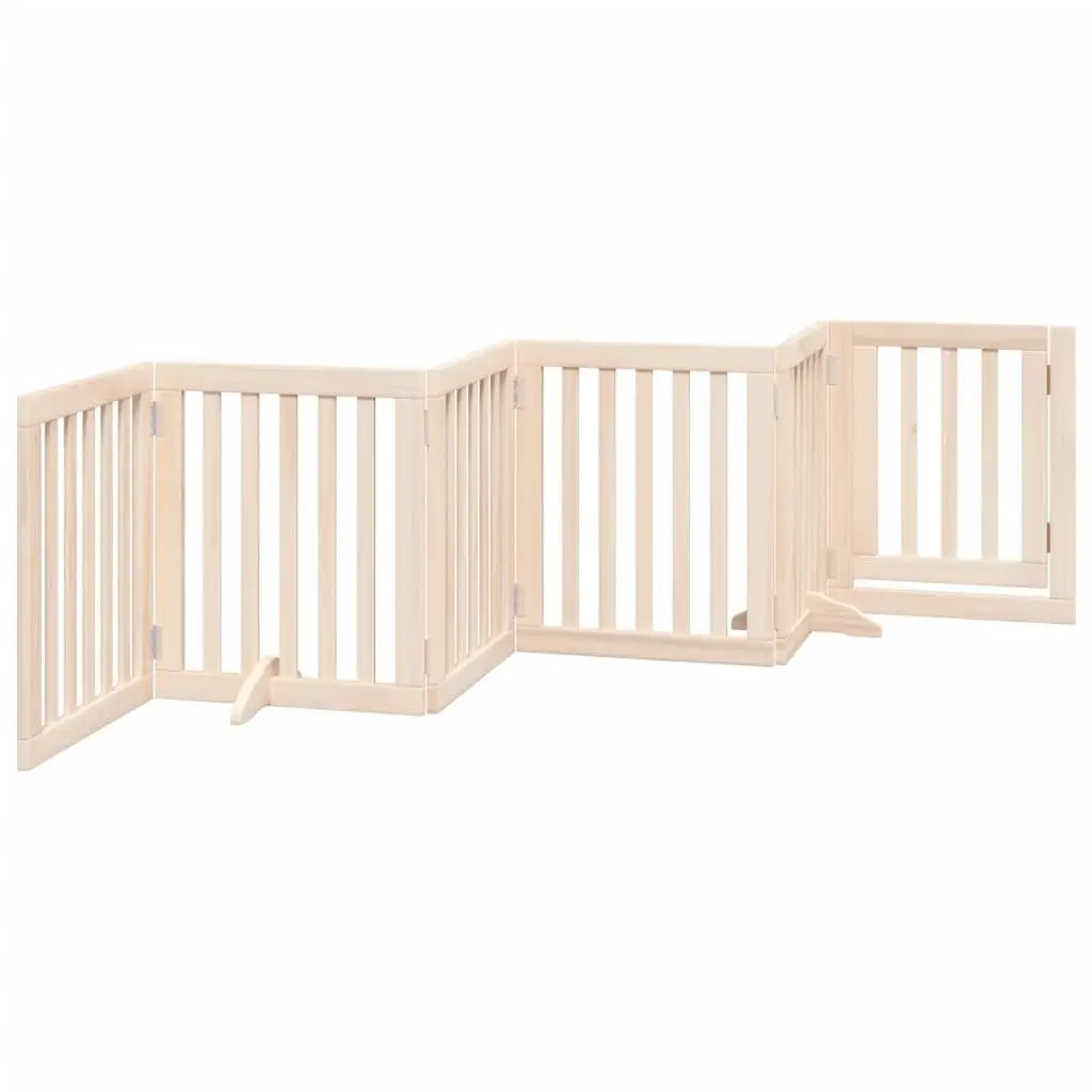 Dog Gate Foldable Poplar Wood 300cm Brown 6 Panels