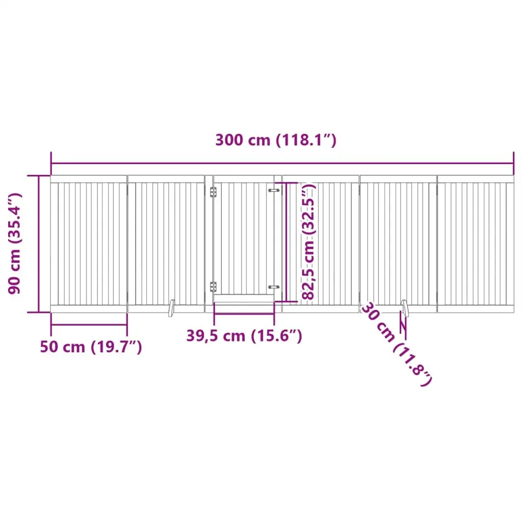Dog Gate Foldable 6 Panels Poplar Wood 300cm Brown Pet Safety Barrier with Door Lock