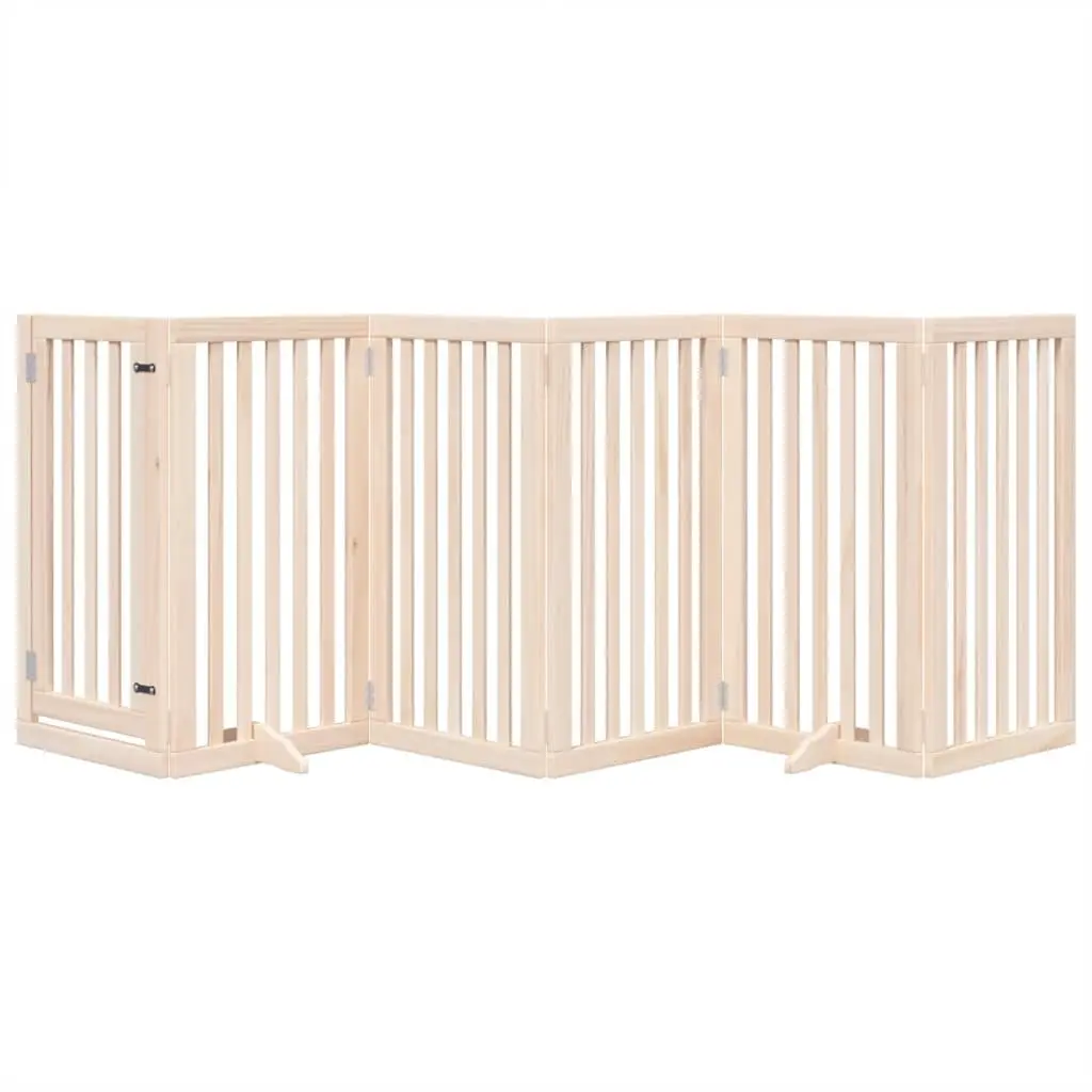 Dog Gate Foldable 6 Panels Poplar Wood 300cm Brown Pet Safety Barrier with Door Lock
