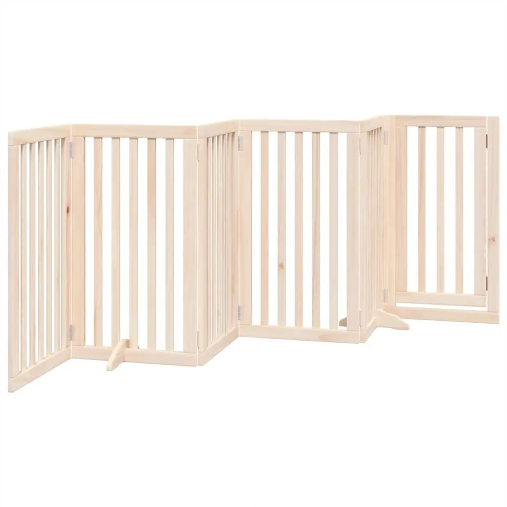 Dog Gate Foldable 6 Panels Poplar Wood 300cm Brown Pet Safety Barrier with Door Lock