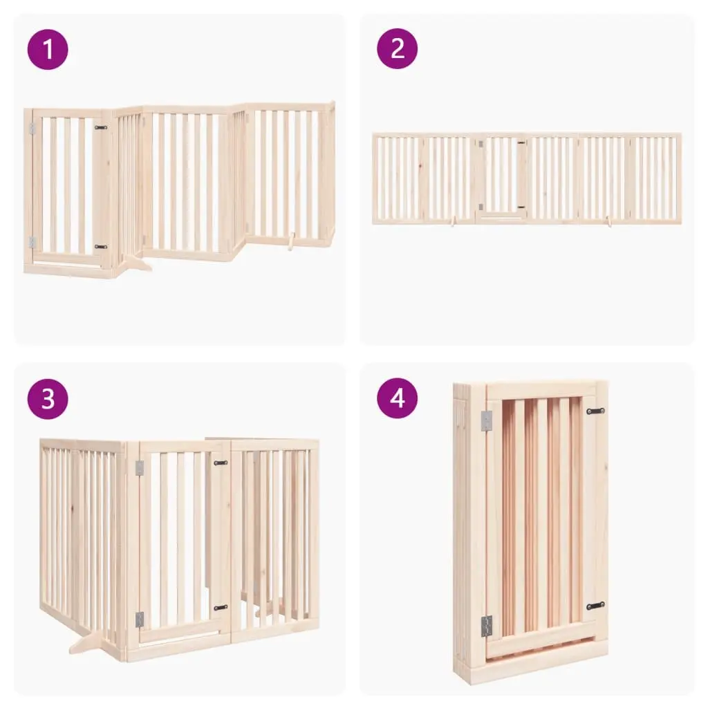 Dog Gate Foldable 6 Panels Poplar Wood 300cm Brown Pet Safety Barrier with Door Lock