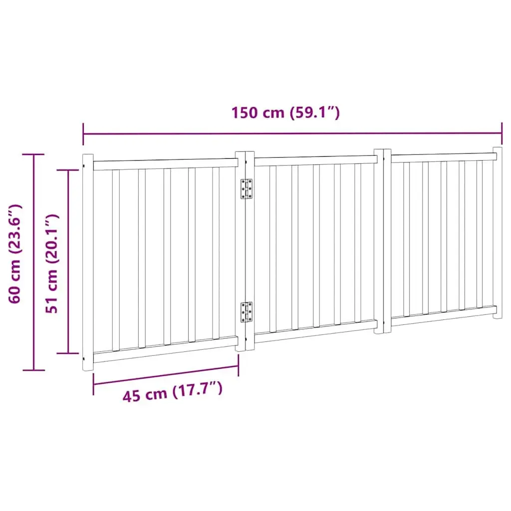 Dog Gate Foldable 3 Panels 150 cm Solid Wood Fir Pet Safety Barrier