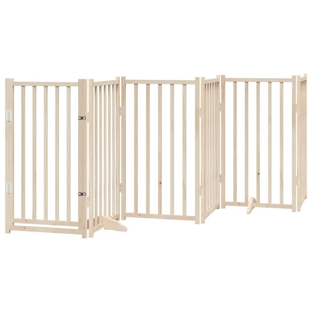 Dog Gate Foldable 6 Panels Solid Fir Wood 300cm Brown Pet Safety Barrier