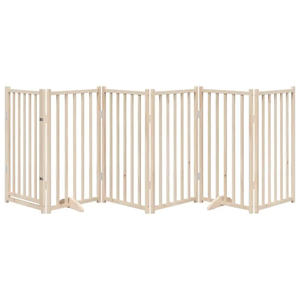 Dog Gate Foldable 6 Panels Solid Fir Wood 300cm Brown Pet Safety Barrier
