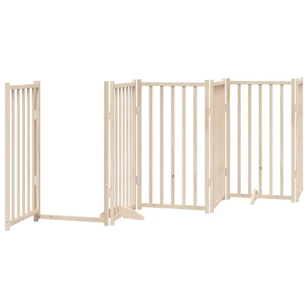 Dog Gate Foldable 6 Panels Solid Fir Wood 300cm Brown Pet Safety Barrier