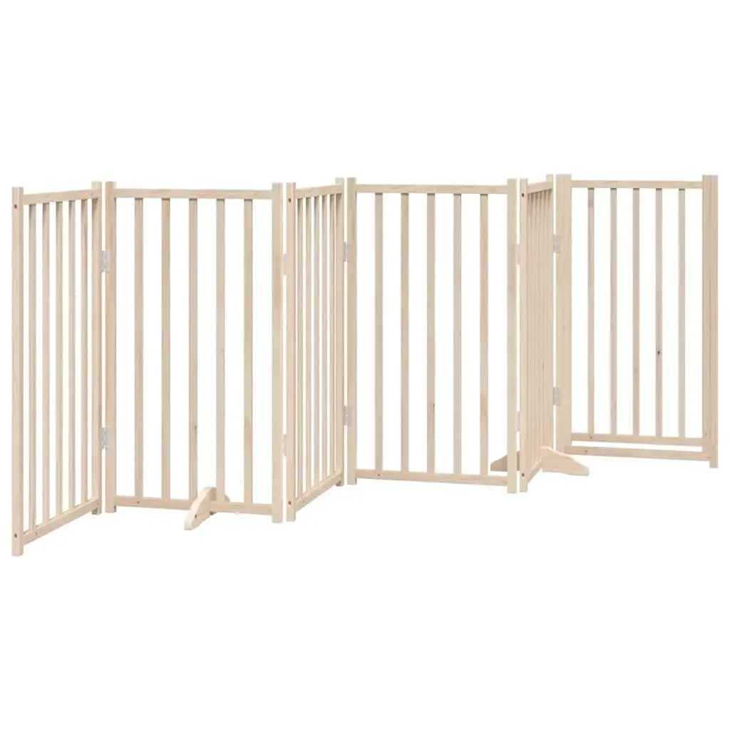 Dog Gate Foldable 6 Panels Solid Fir Wood 300cm Brown Pet Safety Barrier