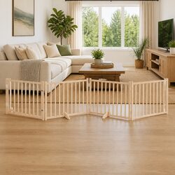 Dog Gate Foldable 4 Panels 320cm Solid Wood Fir Pet Safety Barrier Door Lock