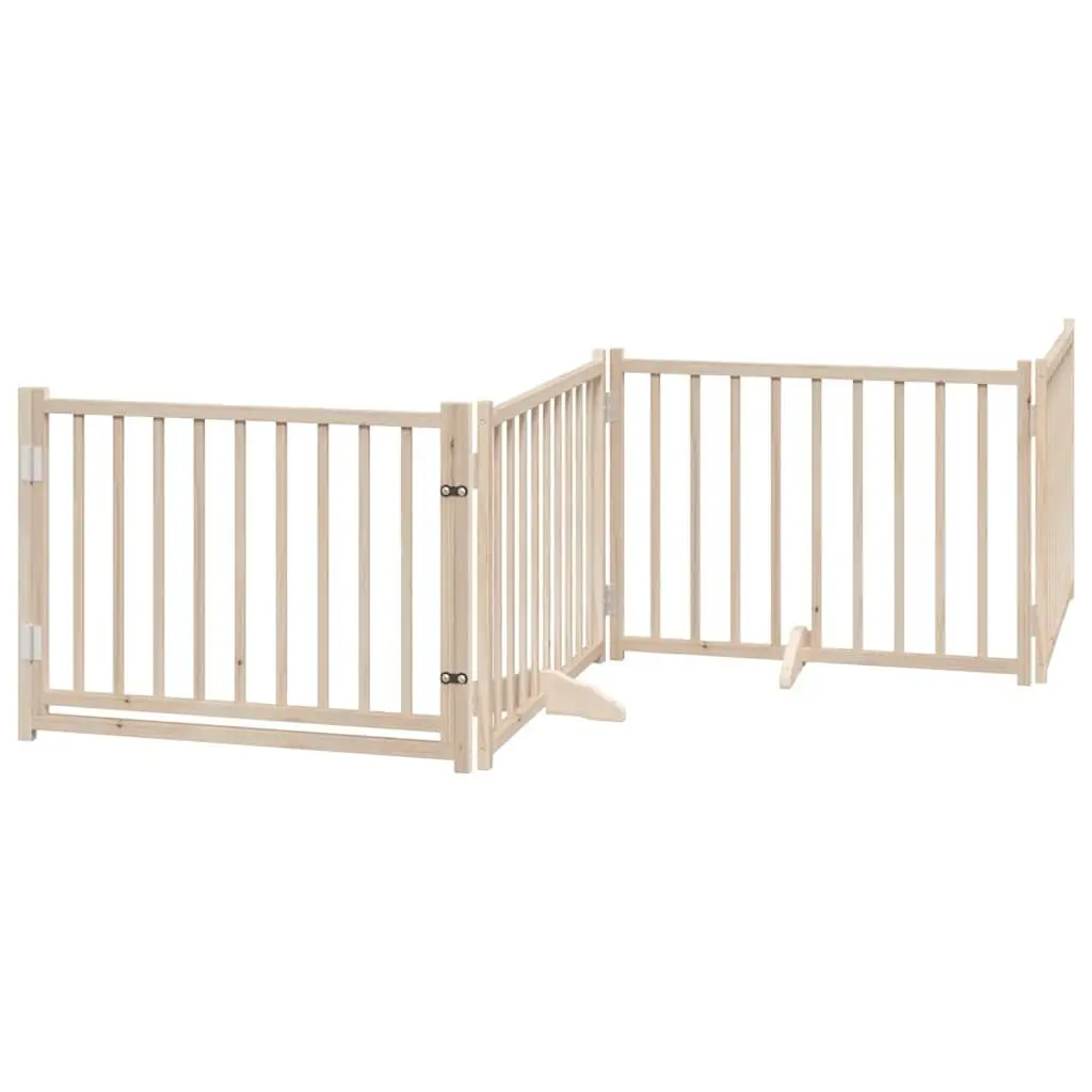 Dog Gate Foldable 4 Panels Solid Wood Fir 320cm Brown