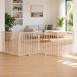Dog Gate Foldable 4 Panels with Door Solid Wood Pet Safety Barrier Playpen