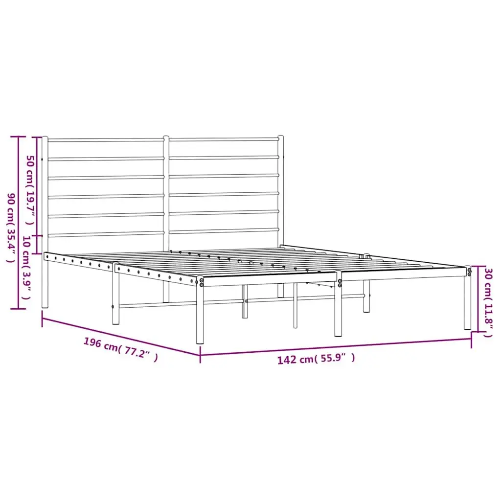 Metal Bed Frame 135x190 cm with Headboard Storage Space Bedroom Black Slatted