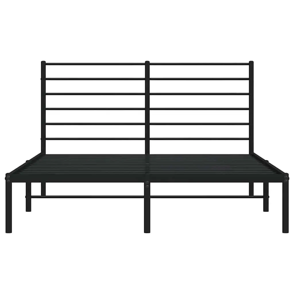 Black Metal Bed Frame 150x200cm with Headboard Slatted Base Powder-Coated Steel Construction