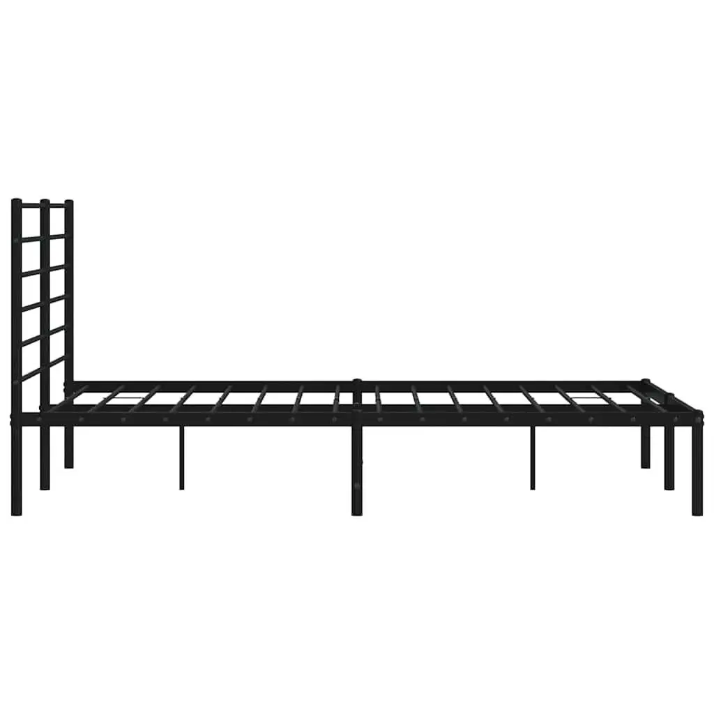 Black Metal Bed Frame 150x200cm with Headboard Slatted Base Powder-Coated Steel Construction