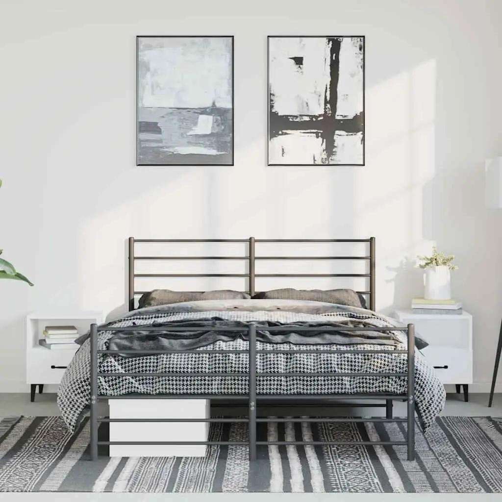 Metal Bed Frame 135x190 cm with Footboard Headboard Slatted Base Black