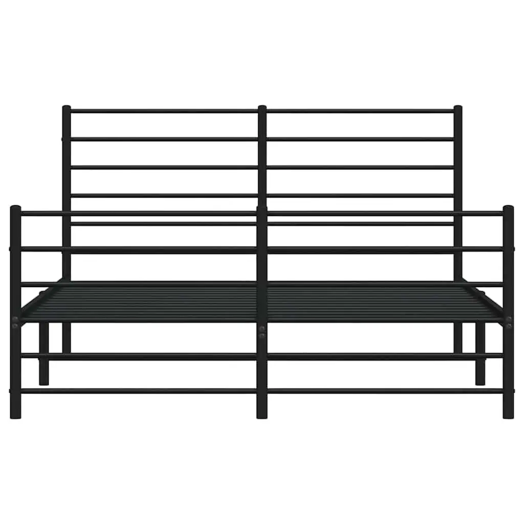 Metal Bed Frame 135x190 cm with Footboard Headboard Slatted Base Black