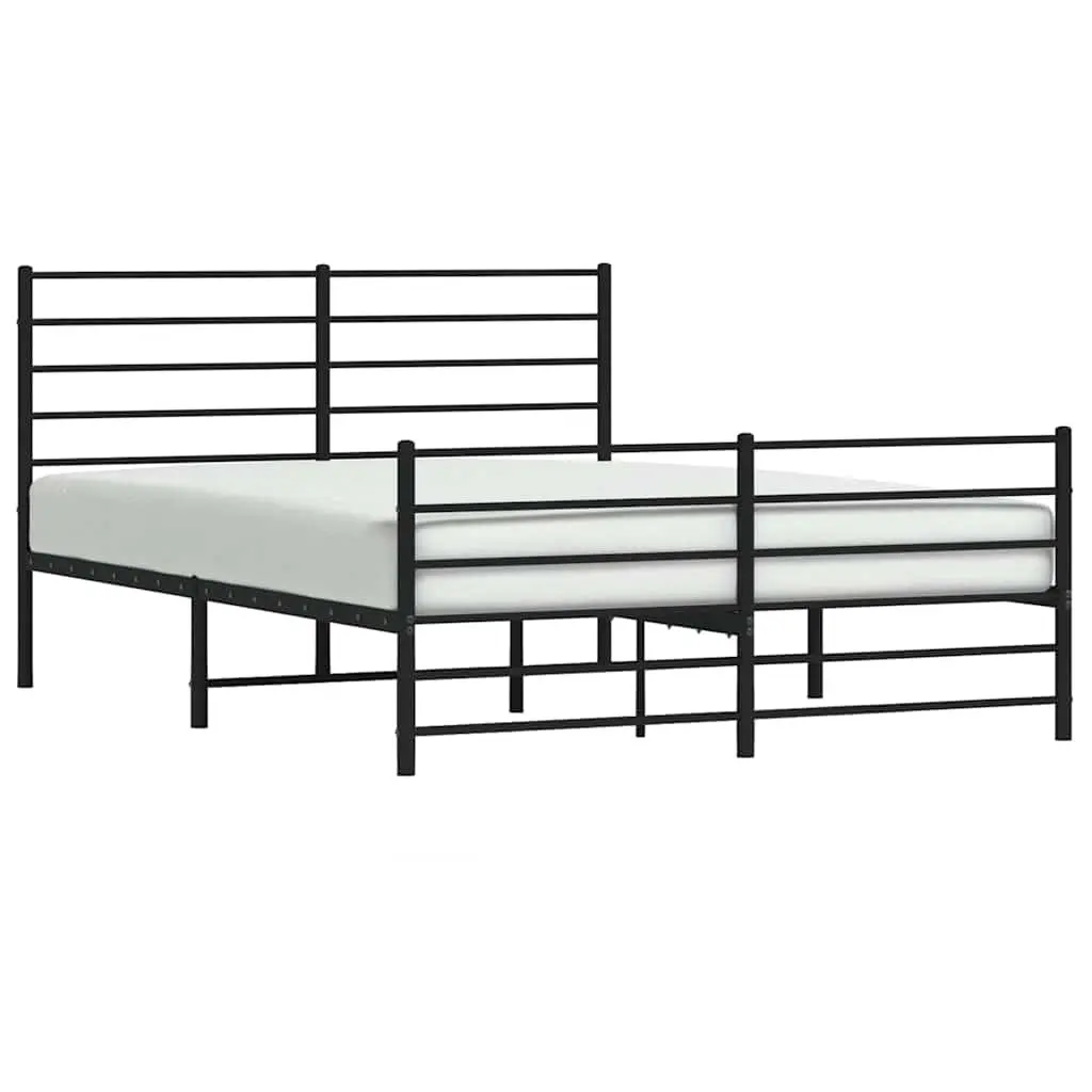 Metal Bed Frame 135x190 cm with Footboard Headboard Slatted Base Black