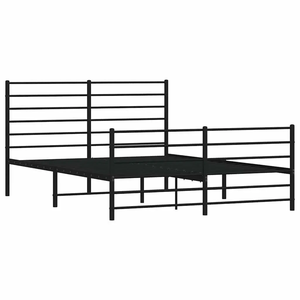 Metal Bed Frame 150x200 cm Black Footboard Slatted Base Bedroom Furniture