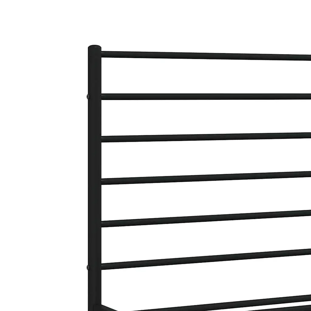 Metal Bed Frame 150x200 cm Black Footboard Slatted Base Bedroom Furniture