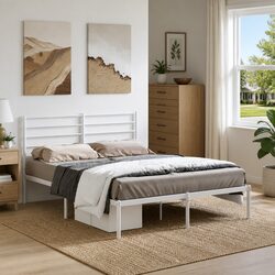 Functional Metal Bed Frame 135x190 cm with Headboard for Your Home