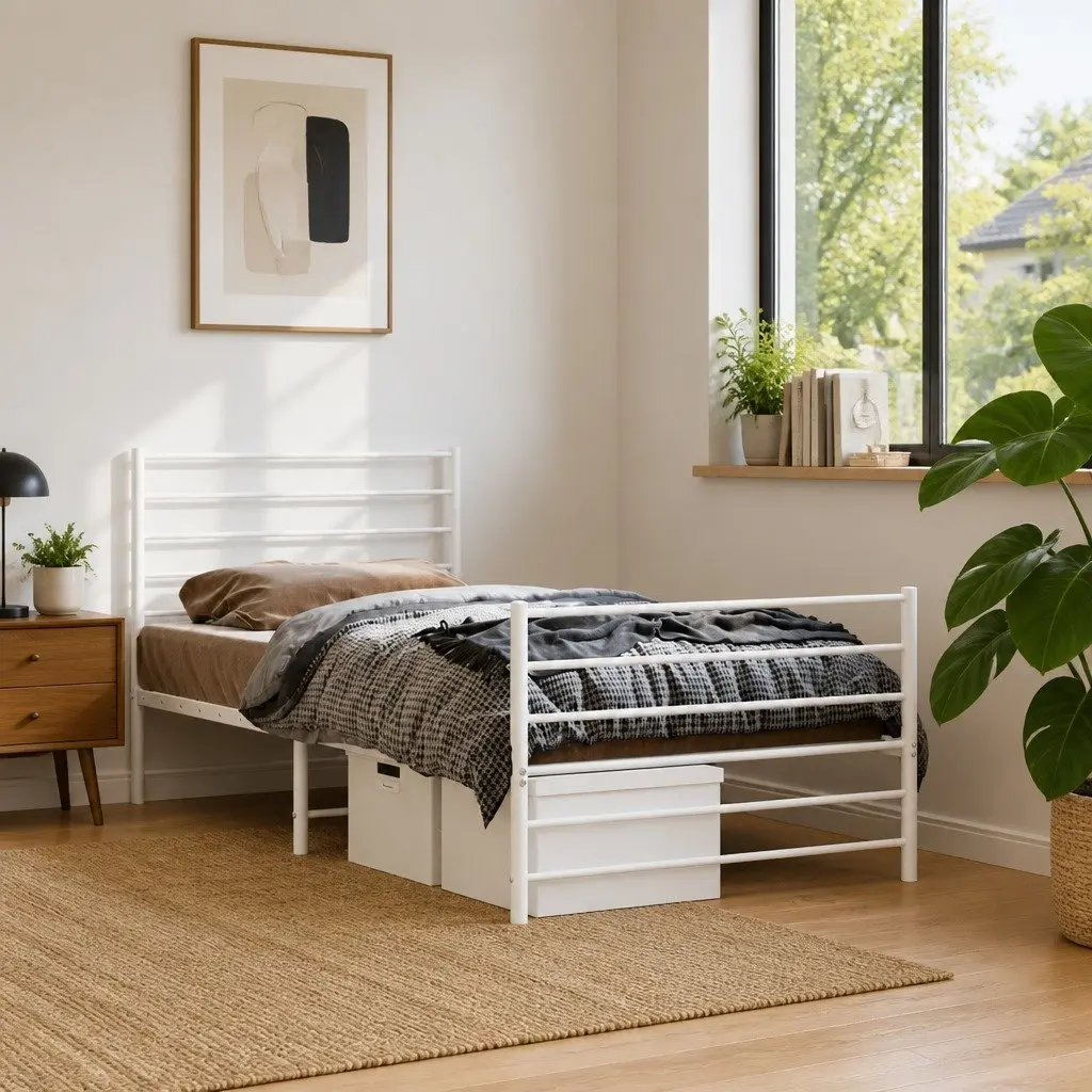 King Single Metal Bed Frame 107x203 cm White