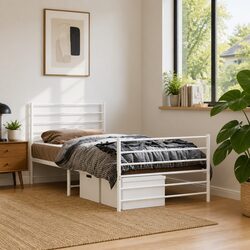 Versatile King Single Metal Bed Frame 107x203 cm White