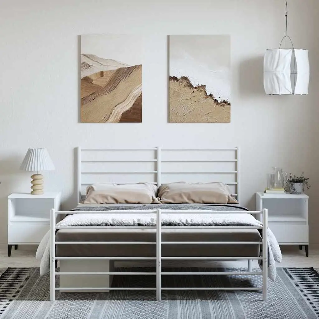Metal Bed Frame Powder-coated Steel 150x200 cm White with Footboard Headboard
