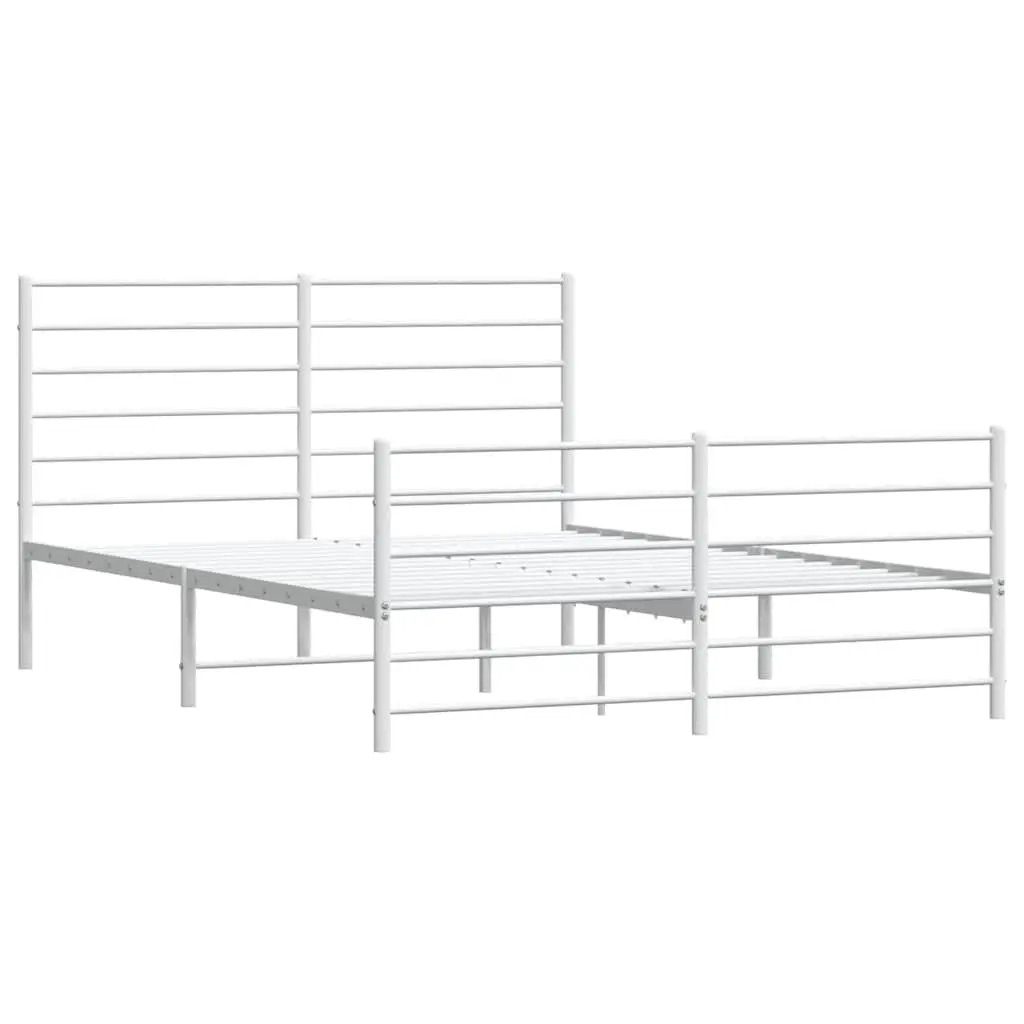 Metal Bed Frame Powder-coated Steel 150x200 cm White with Footboard Headboard
