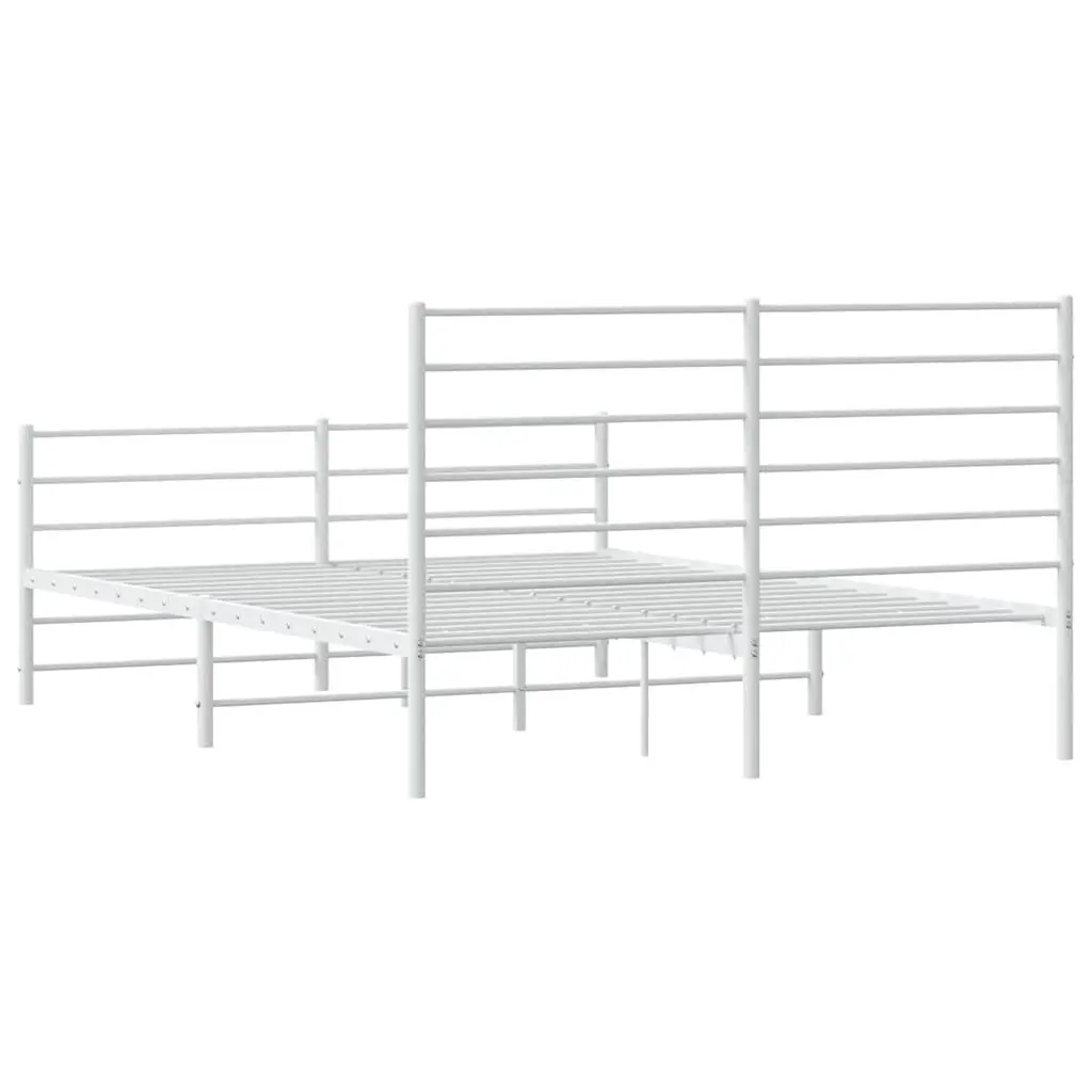 Metal Bed Frame Powder-coated Steel 150x200 cm White with Footboard Headboard