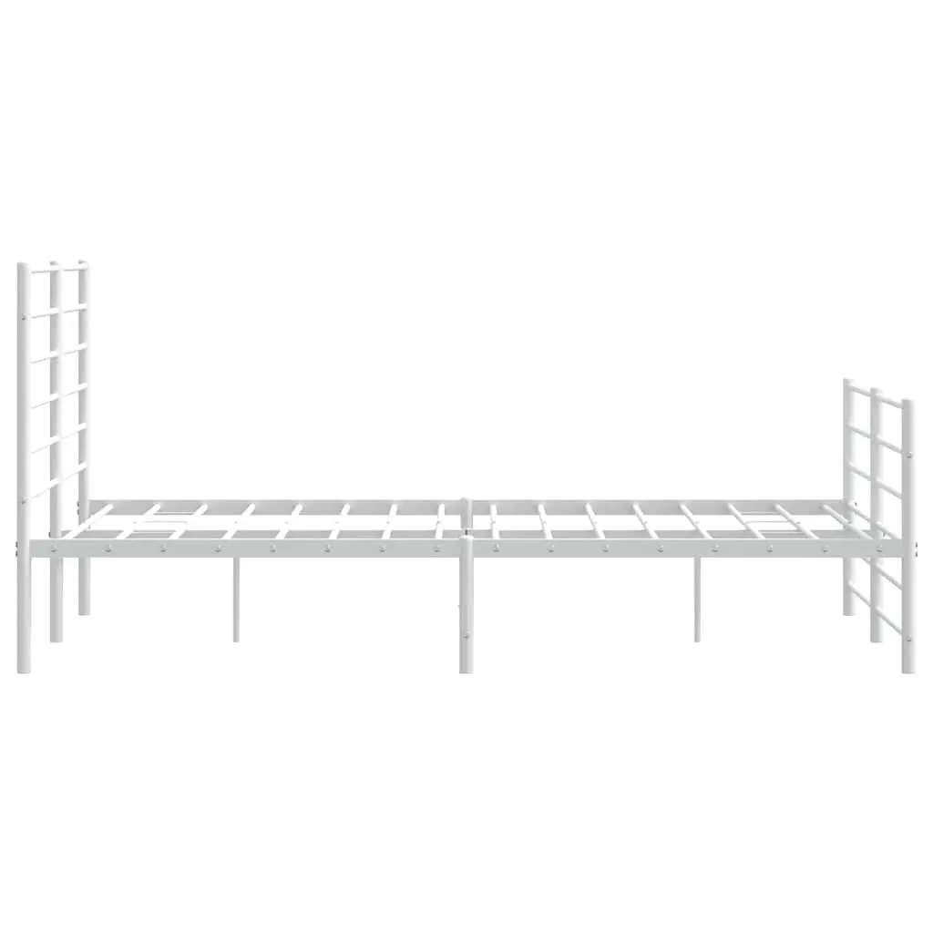 Metal Bed Frame Powder-coated Steel 150x200 cm White with Footboard Headboard