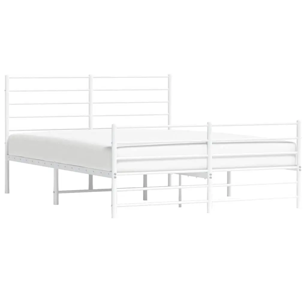 Metal Bed Frame Powder-coated Steel 150x200 cm White with Footboard Headboard