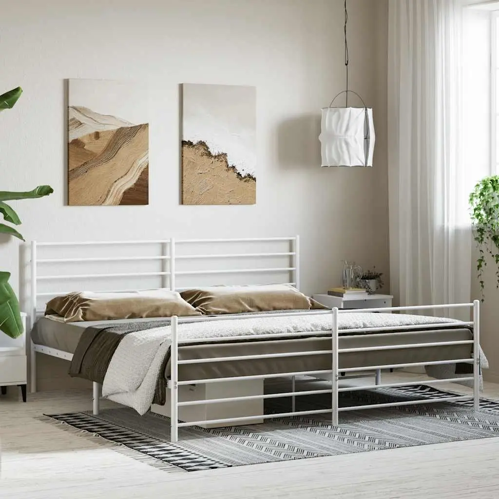 Metal Bed Frame King Size 183x203 cm Powder-coated Steel White