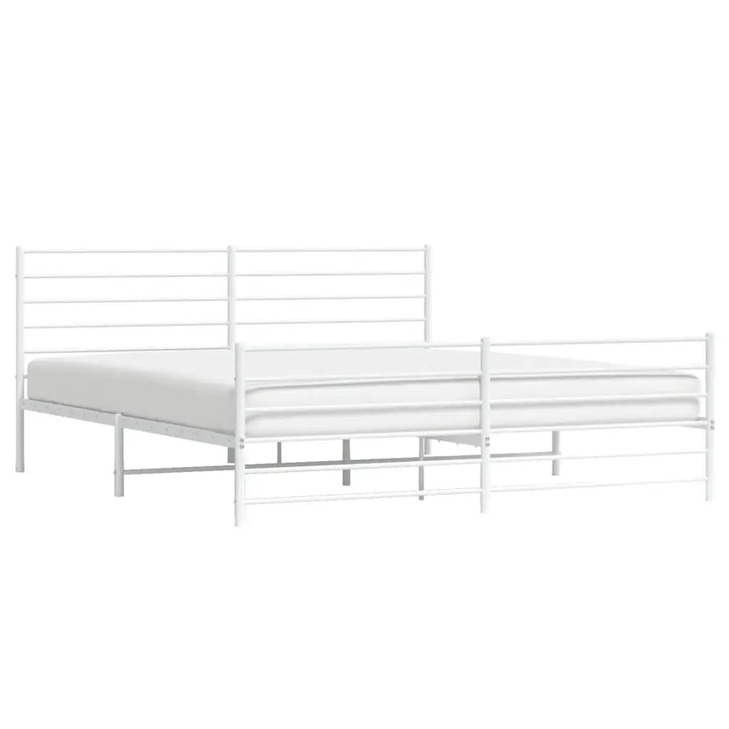 Metal Bed Frame King Size 183x203 cm Powder-coated Steel White