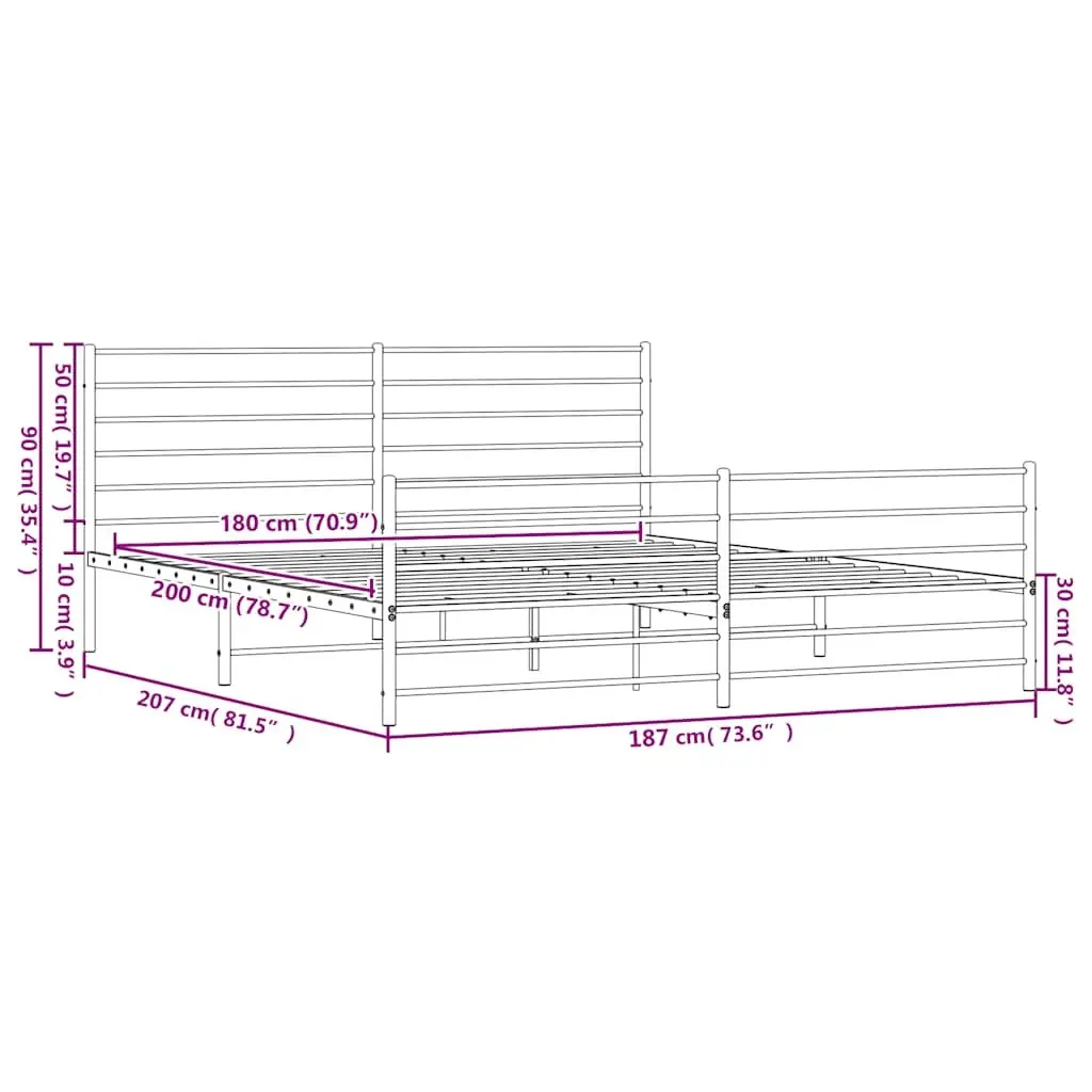 Metal Bed Frame King Size 183x203 cm Powder-coated Steel White