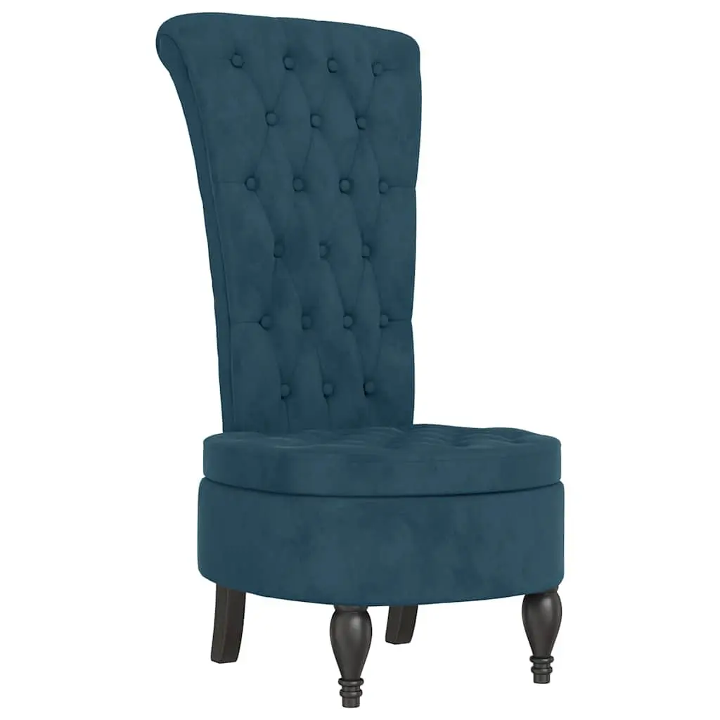 High Back Chair Velvet Blue Padded Seat Button Tufted Wooden Legs