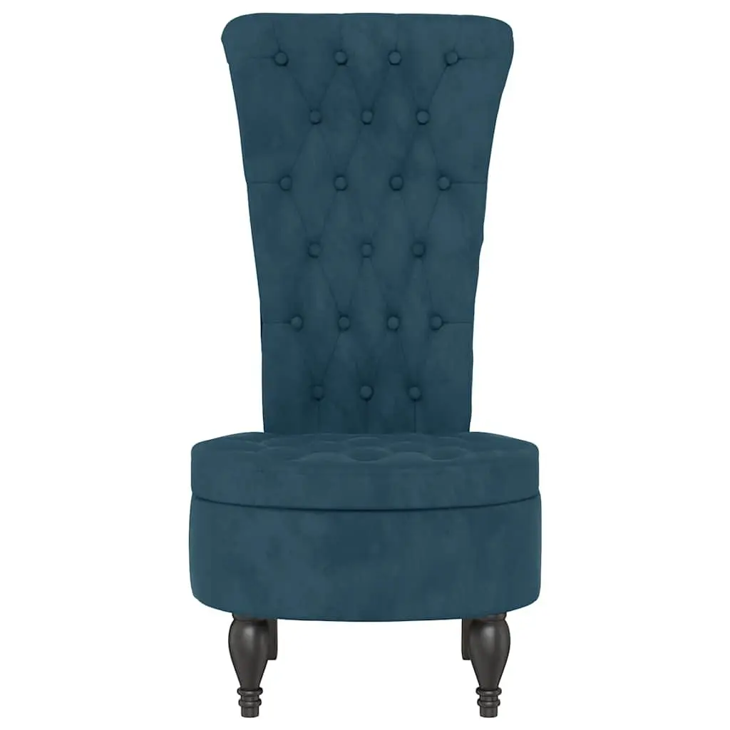 High Back Chair Velvet Blue Padded Seat Button Tufted Wooden Legs