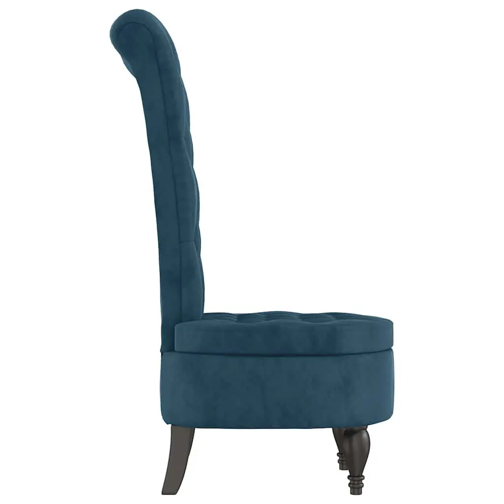 High Back Chair Velvet Blue Padded Seat Button Tufted Wooden Legs
