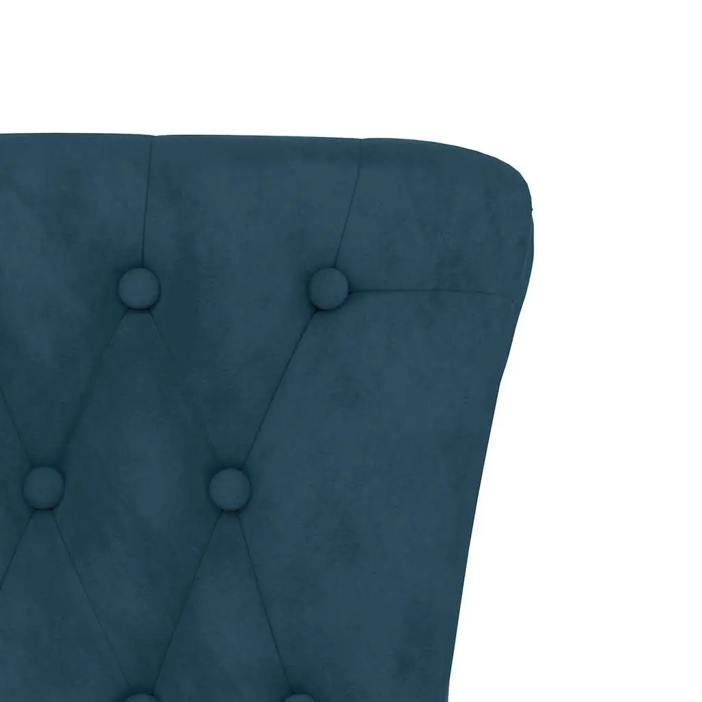 High Back Chair Velvet Blue Padded Seat Button Tufted Wooden Legs
